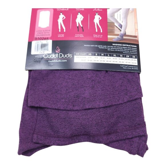 Cuddl Duds Soft Knit Long Sleeve Crew Neck Medium Thumbhole Top Purple Modern - Picture 3 of 10